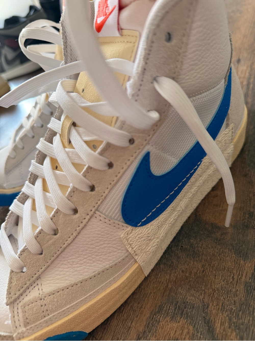 Nike White & Blue Leather High-Top Sneakers